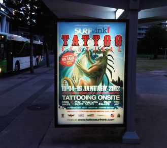 Backlit printing backlit on the street at night